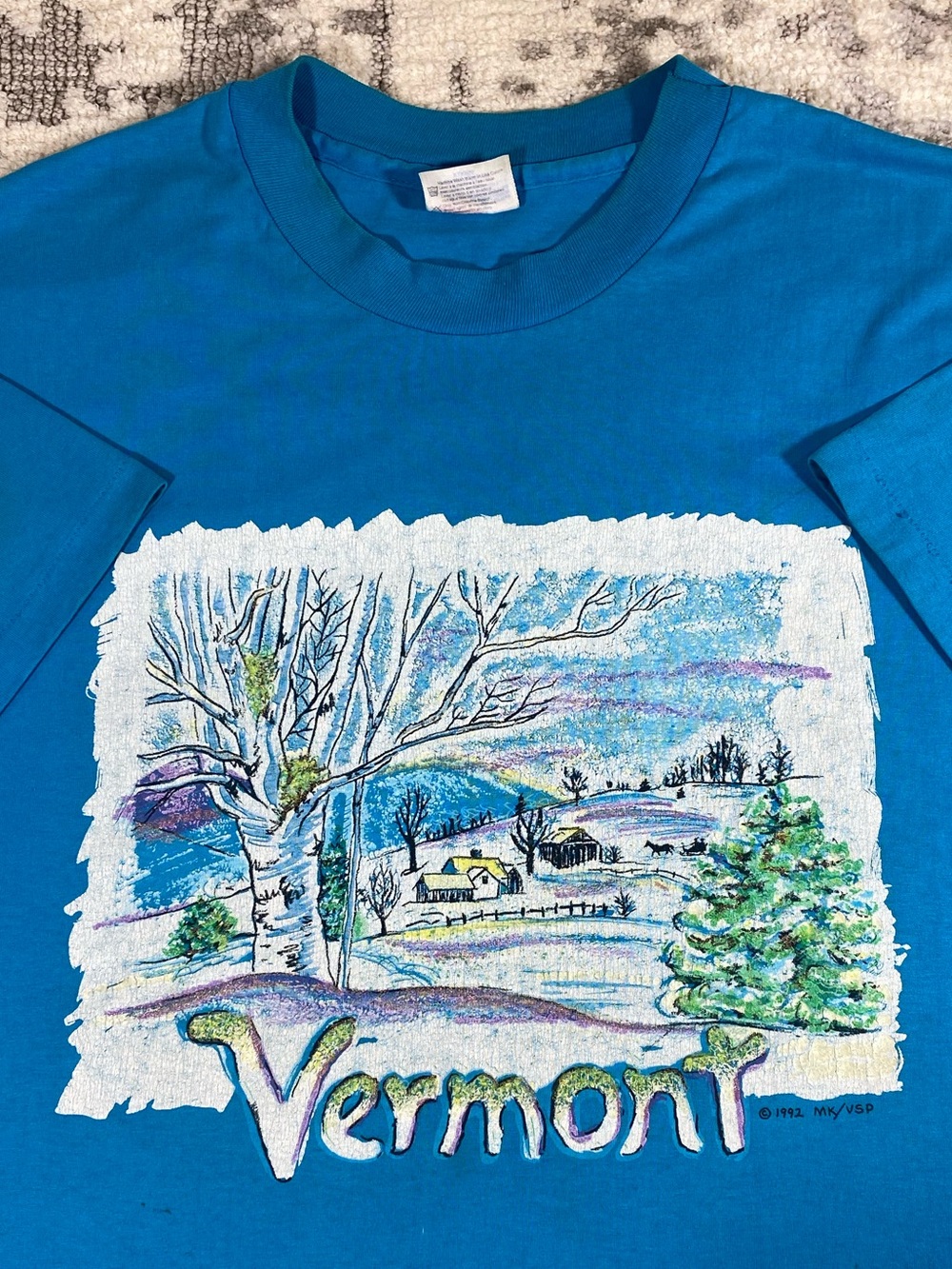Vintage 1992 Vermont Winter Postcard Tee Shirt
